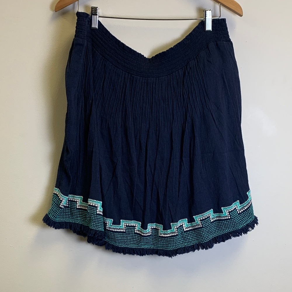 Crown & Ivy Navy A-Line Skirt with Teal Trim
